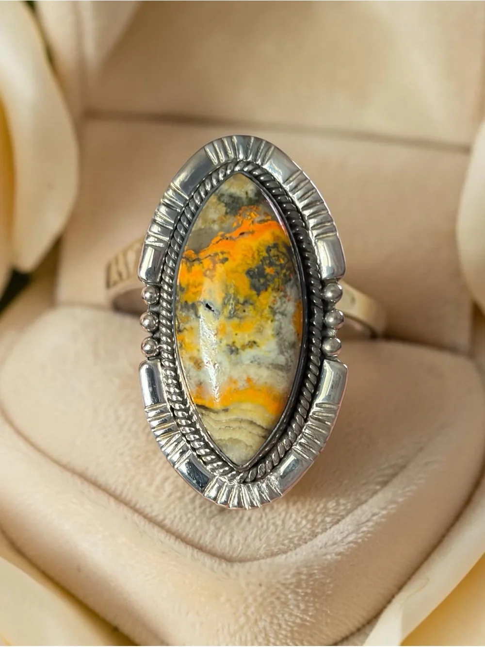 very large and weighty SW Design sterling silver Bumblebee Jasper ring